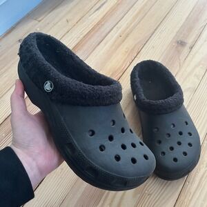 Crocs Mammoth Black Lined Clogs Mens 7 Womens 9 Faux Fur Slipper Mules casual